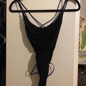 Black cross back backless body suit one size